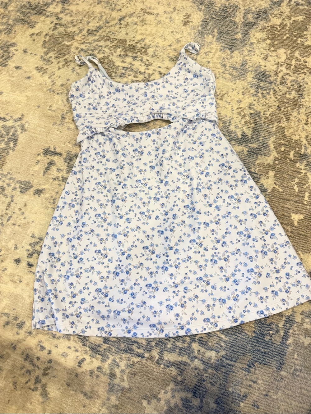 LoveShackFancy White and Light Blue Floral Cutout Sundress for Girls